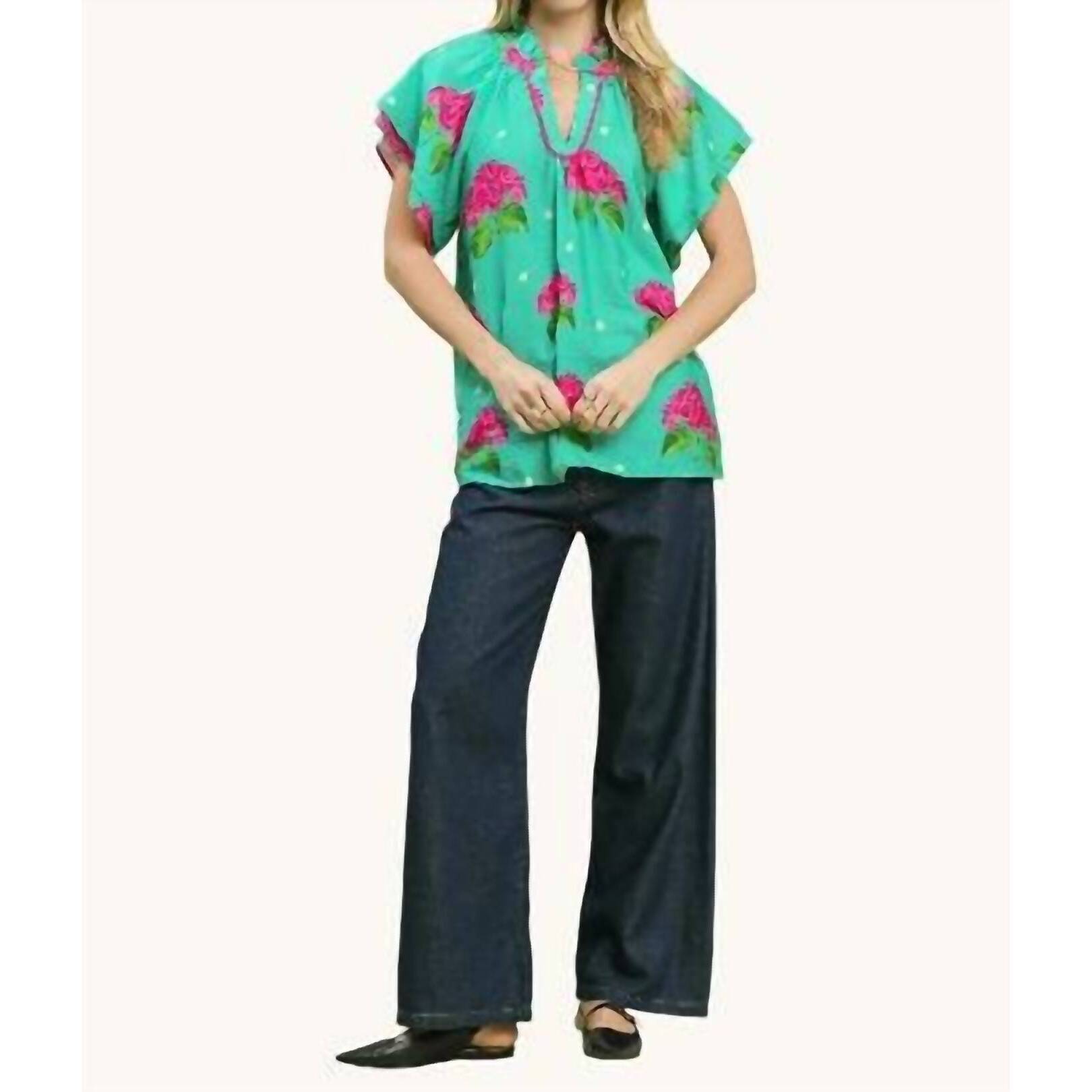 New Umgee U-Neck Frill Collared Top In Jade